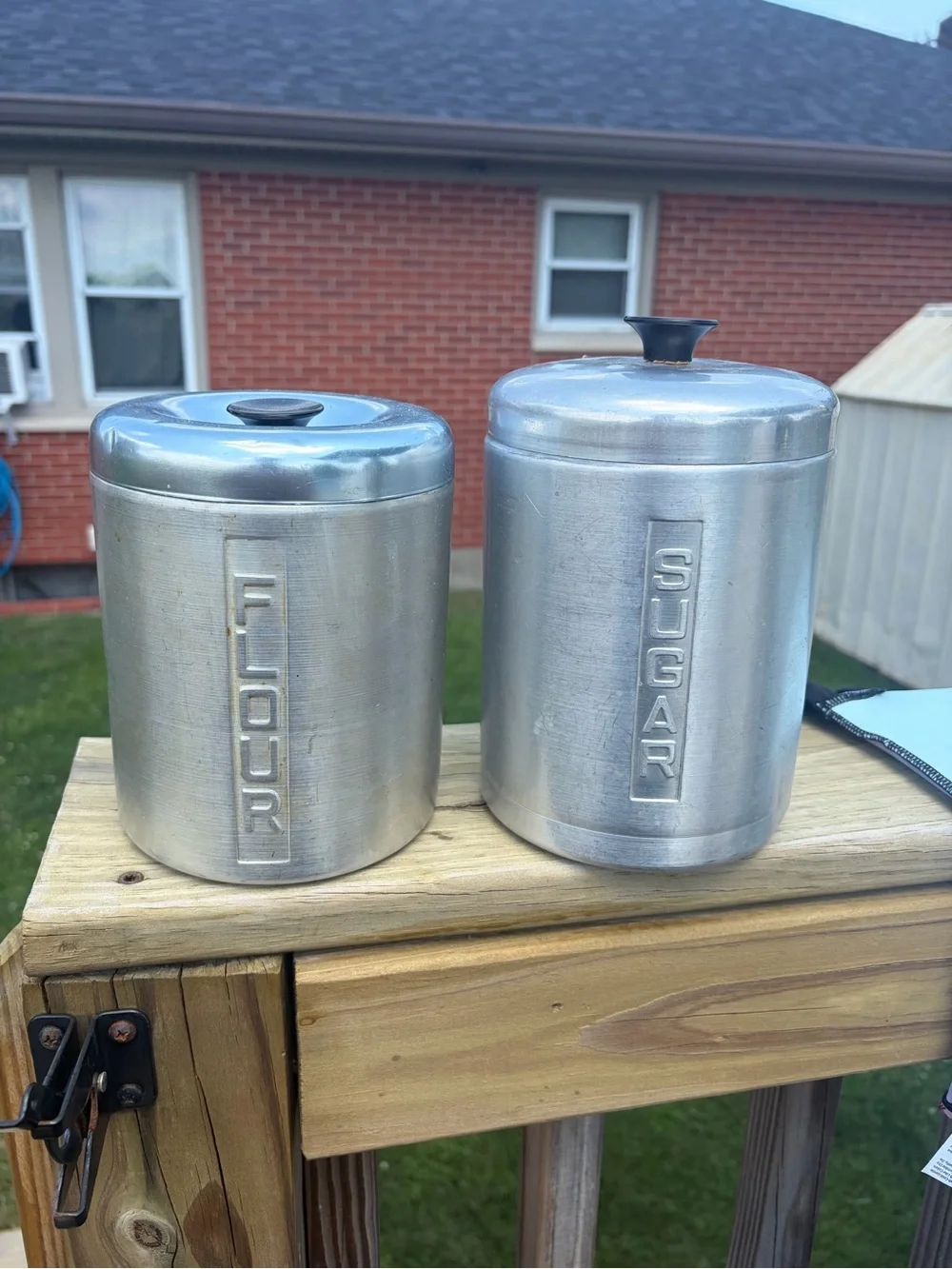Vintage Italy & Japan  Aluminum Sugar & Flour  Metal Canister Kitchen MCM Retro